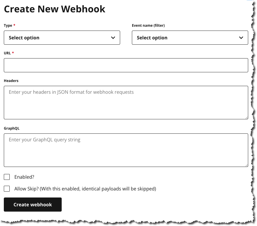 Create new webhook Seller Portal